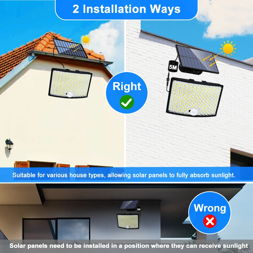 Solar Lights Outdoor 366/400/318 LED Motion Sensor Security Lights IP65 Waterproof Solar Powered Flood Lights for Garden Yard