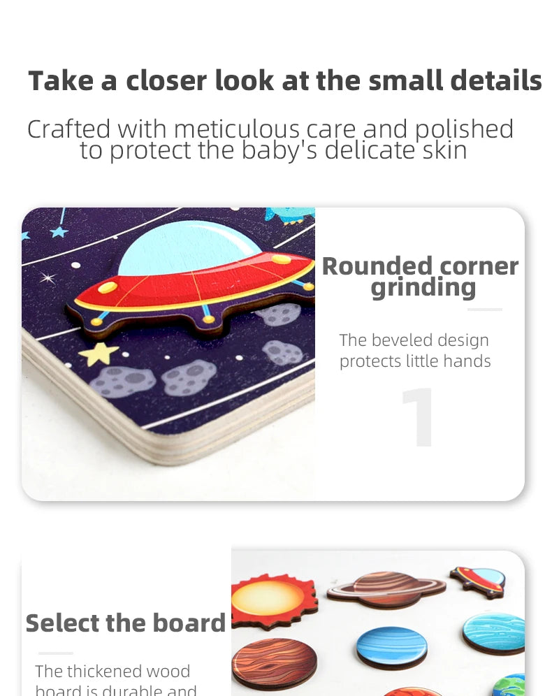 Solar System Puzzle for Kids  Wooden Cognitive Board  Early Learning Space Toys  Montessori Astronomy Toy  Safe Non-Toxic Puzzle