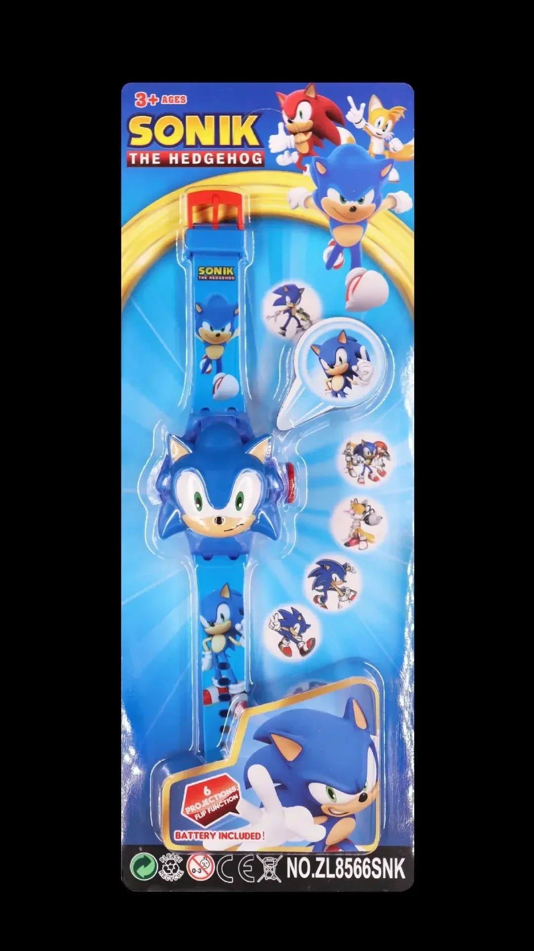 Game Hedgehog Cartoon 24 Pattern 3D Projection Watch Sonic Action Figure Kids Flip Toy Watch Projector Toy Kids Birthday Gift