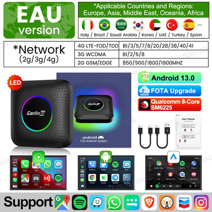 CarlinKit CarPlay Ai Box Android 13 SM6225 8 Cores 64GB 128GB Car Smart Streaming Box Wireless CarPlay Android Auto For Netflix