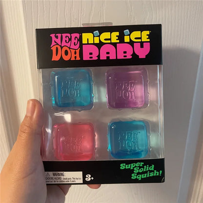 Needoh Nice Ice Baby Mini 4 Pack Squish Cube Sensory Toy Multicolored Knead Stretch Stress Relief Hand Squeeze Toy Leisure Gift