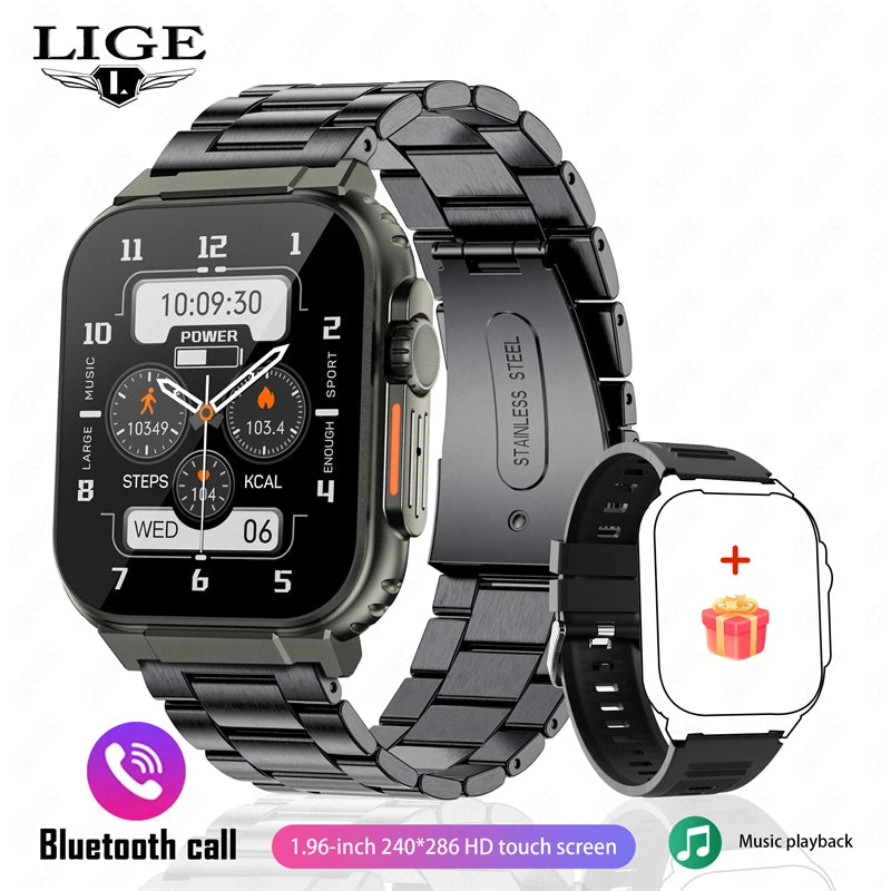 LIGE 600mAh high-Capacity Smart Watch Ultra Watch Men Bluetooth Call TWS Local Music Smartwatch Sport IP68 Waterproof Watches