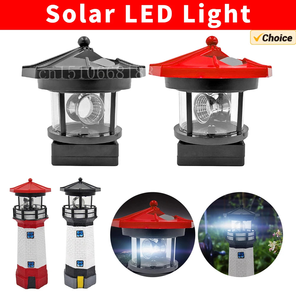 Lighthouse Shape Solar LED Light Garden Fence Yard Outdoor Adornment Smart Sensor Beacon Rotating Lamp Solar Light Decor