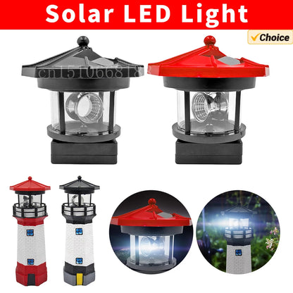 Lighthouse Shape Solar LED Light Garden Fence Yard Outdoor Adornment Smart Sensor Beacon Rotating Lamp Solar Light Decor