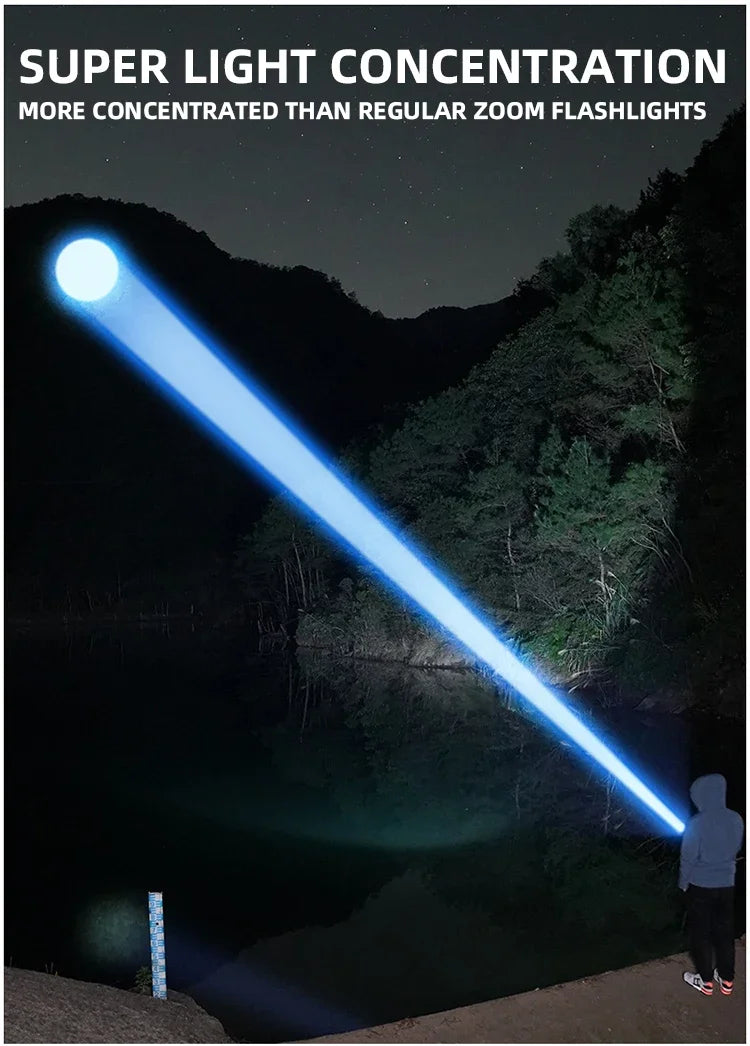 10000LM High Power LED Flashlight Long-range USB C Rechargeable Flashlight Power Display Zoom Lantern For Outdoor Camping Torch