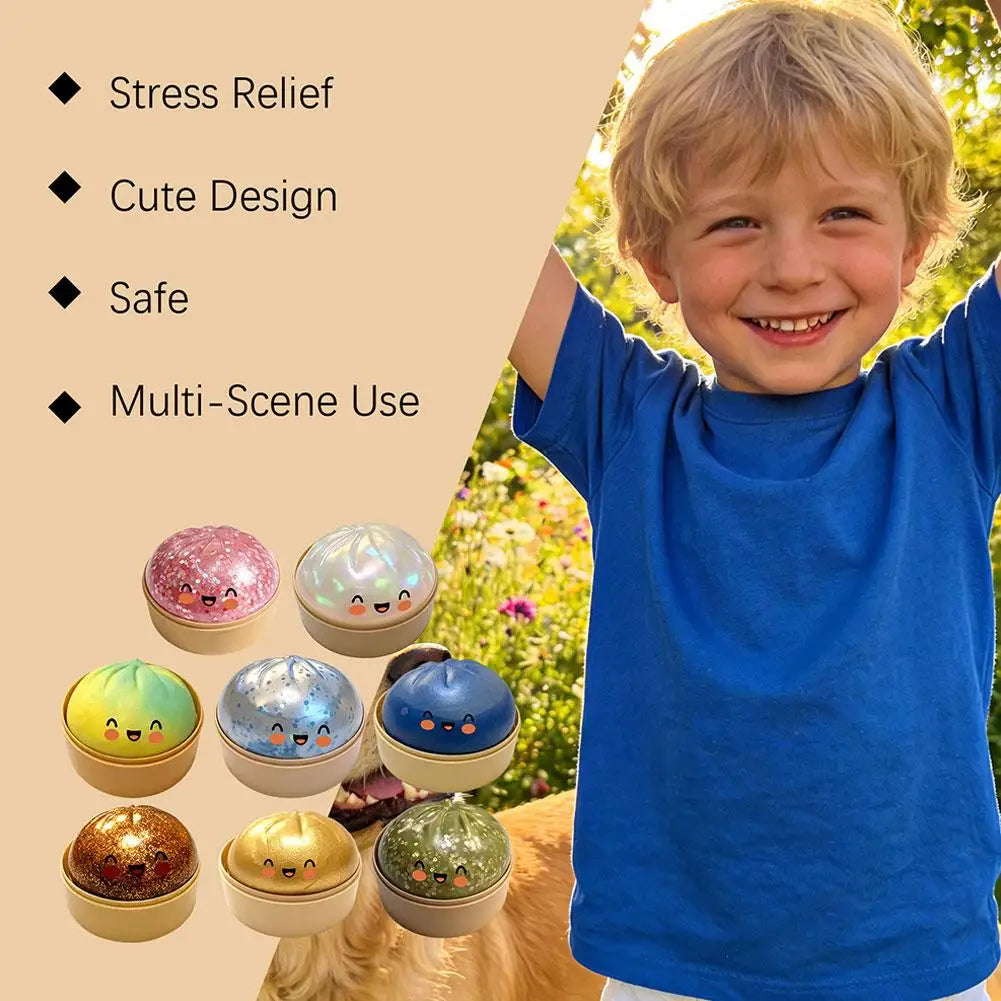 Glitter Slow Rising Dumpling Stress Relief Ball Steamed Bun Squishy Toy Stretchy Reusable Decompression Toy Office Travel Gift