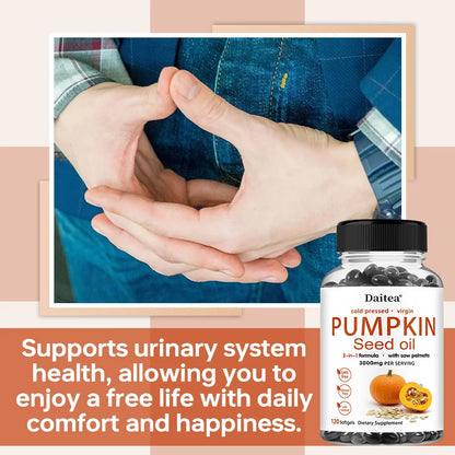 Pumpkin Seed Oil + Saw Palmetto Extract, Supports Prostate and Urinary System Health, Hair Care, Anti-Hair Loss, Men's Health