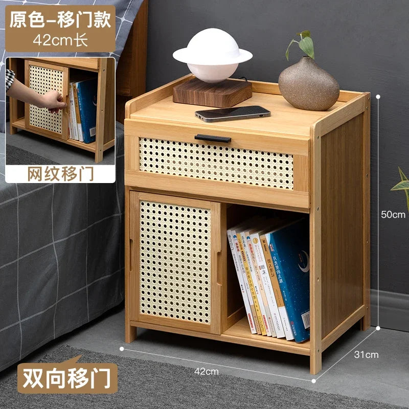 ‌Modern Minimalist Nightstand - Solid Wood Bedside Storage Cabinet with Drawer, Space-Saving Slim Design for Studio Apartments