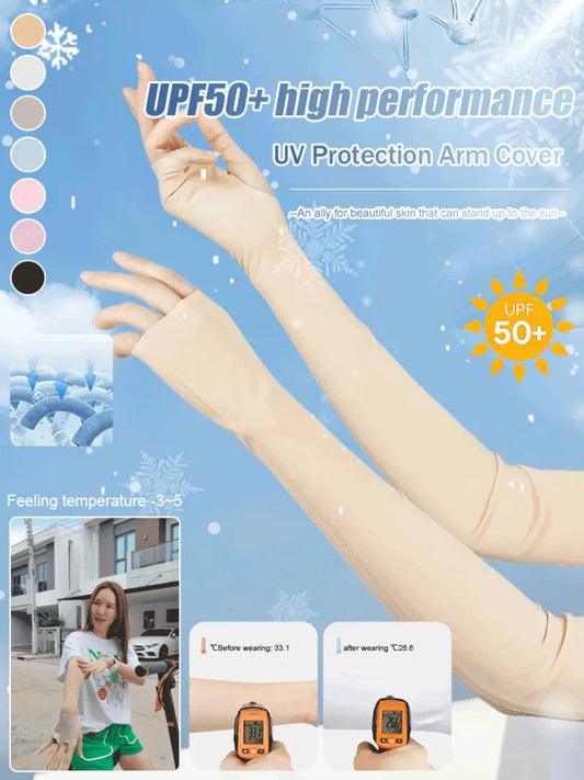 Invisible Sunscreen Seamless Ice Sleeves UPF50+ Cooling Silk Fabric UV Protection Arm Covers For Outdoor Sports Driving