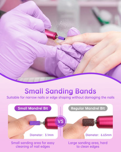 180/240 Fine Grit Small Nail Sanding Bands for Nail Drill, 80 Pcs Nail File Sanding Bands with Drill Bits for Manicure Pedicure