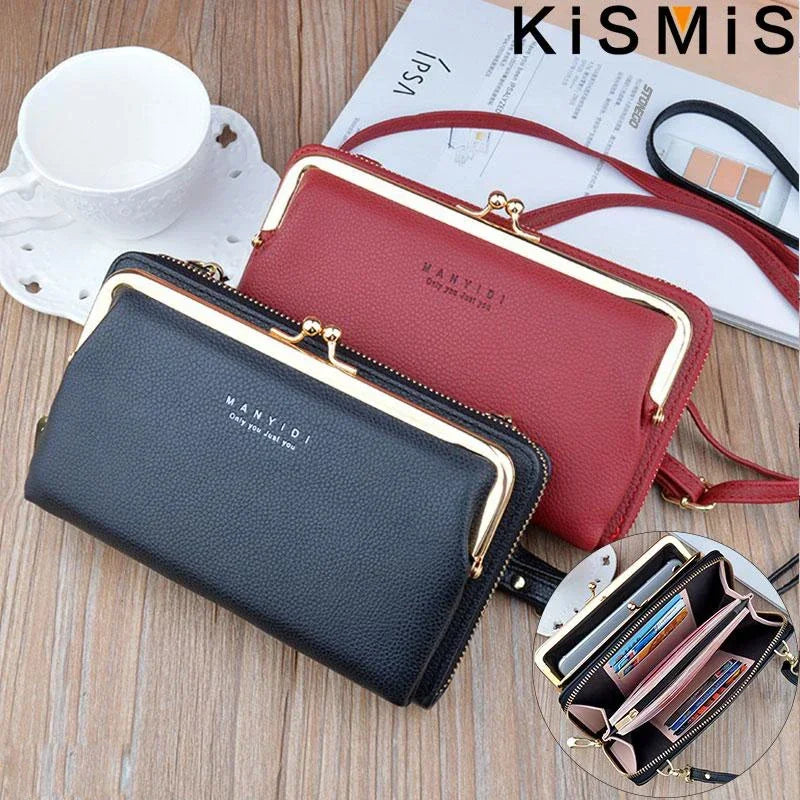 Ladies Crossbody Bag PU Leather Handbag Women Travel Casual Shoulder Bag Everyday Use Double Layer Mobile Wallet Clutch Purse