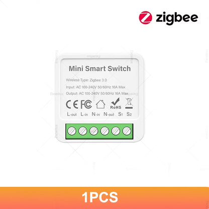 16A Zigbee Mini Smart Switch 2 Way Control Smart Home Automation Module Interruptor Works With Home Assistant Zigbee 2mqtt Alexa