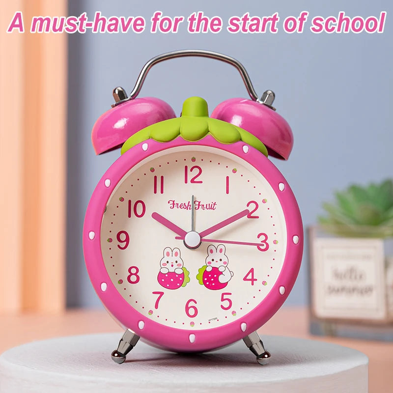 Strawberry children's alarm clock, quiet operation time, children's favorite desk clock, with night light function,