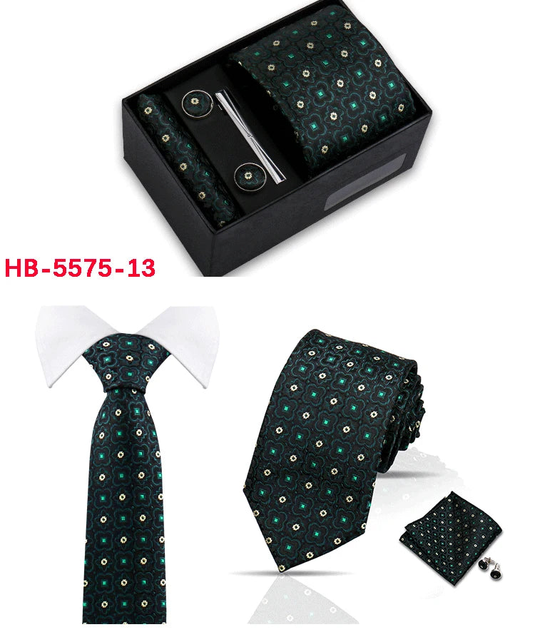 Classic Mens Tie Set Paisley Hanky Cufflinks In Gift Box Jacquard Woven Neckties Set For Men Formal Wedding Fashion Accessories