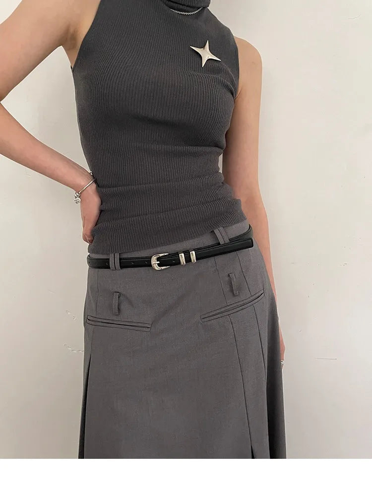 Woman's Fashionable Belts Black Simple Thin PU Belts Trousers Skirt Versatile Belts Student's Casual Belt
