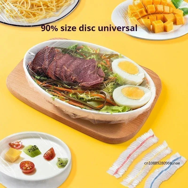100PCS Colorful Food Cover Refrigerator Fresh-keeping Bags Food Grade Packaging Bag Reusable Kitchen Cling Film Transparent Wrap