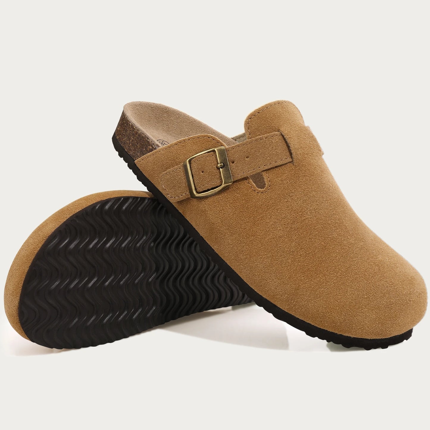 Comwarm Cork Footbed Clogs For Women Men Fashion Leather Mules Comfort Potato Shoes With Arch Support Indoor Outdoor Flat Slides