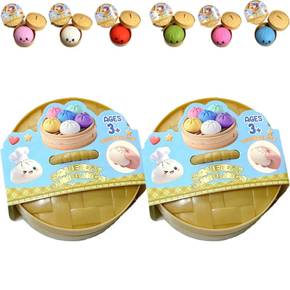 Colorful Dumpling Squishes Stress Balls Fidget Sensory Toys Simulation Food Squishies Bun with Steamer Squeeze Dough Ball Gifts