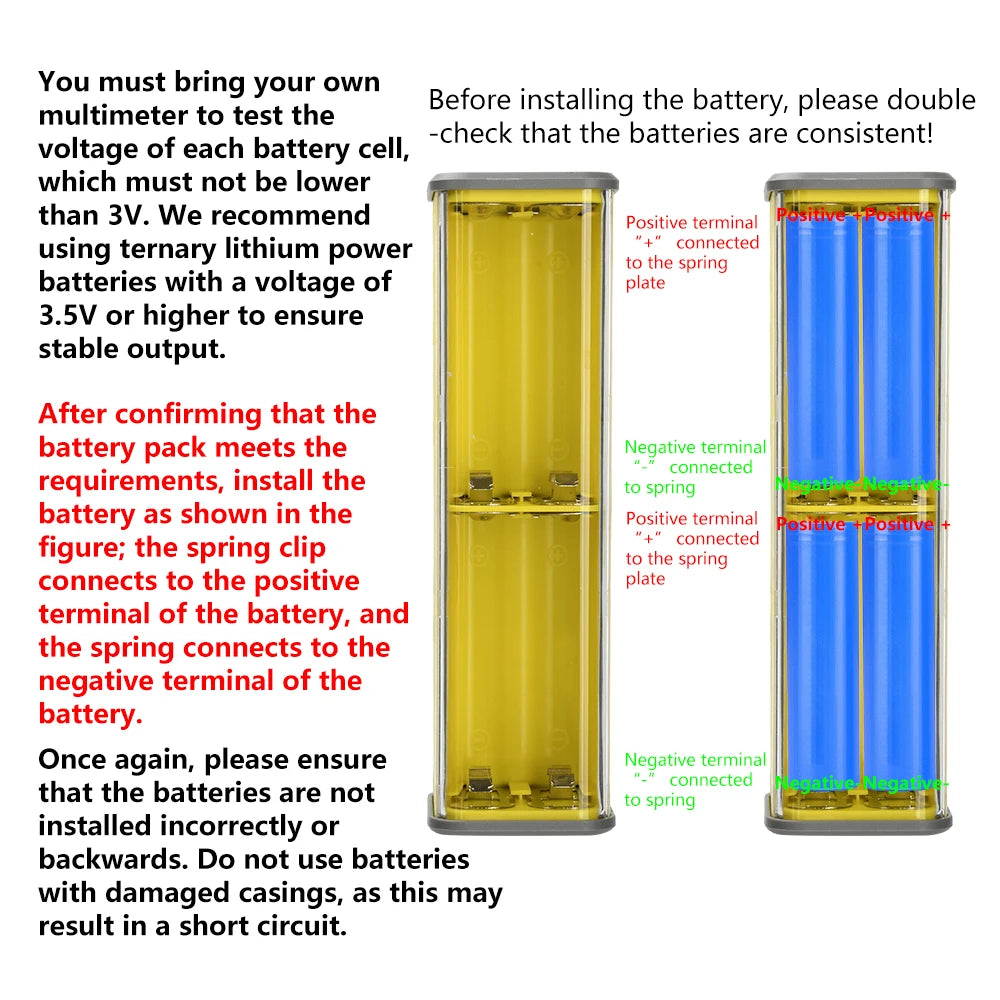 8×18650 battery case, DIY battery storage box with PD 45W super-fast charging, solder-free power bank casing, with outdoor light