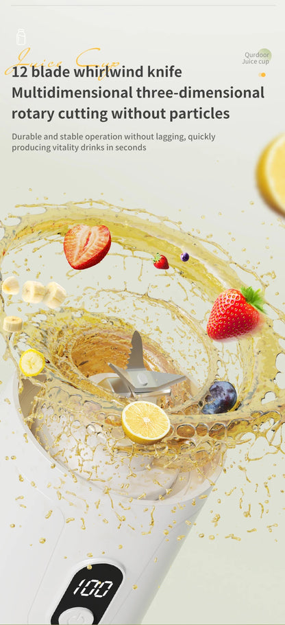 Portable 600ML Juicer Cup 12 Blades for Shakes Smoothies Rechargeable USB Traveling Fruit Juicer Double Cup Fruit Blender