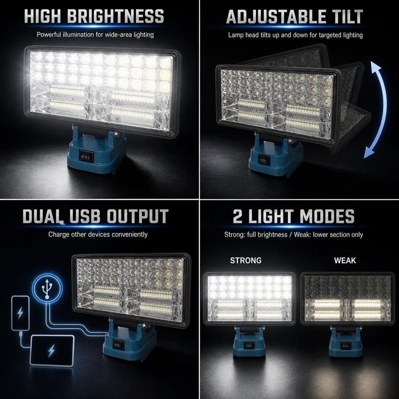 90W LED Work Light for Makita 18V Battery LED Spotlight -9000LM Cordless Jobsite Flood Light Construction Work Light USB Charger