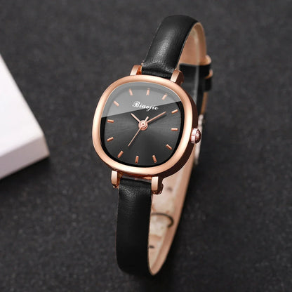 5PCS Elegant Women Watch Jewelry Set Fashion Leather Strap Quartz Wristwatch Heart Necklace Earrings Bracelet Gift (Without Box)
