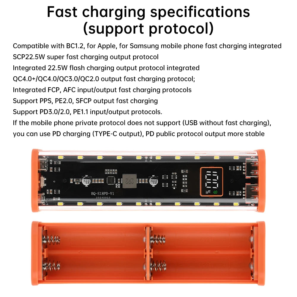 8Slots 18650/21700 Power Bank Case DIY Kit Mecha Transparent Quick Charge Flash Charger Battery Case Kit Power Bank Box Type C