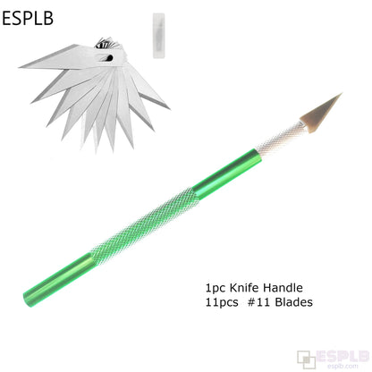 Engraving Non-Slip Metal Scalpel Knife Kit + 50/20/10/5pcs #11 Blades Cutter Craft Knives for Mobile Phone PCB Repair Hand Tools