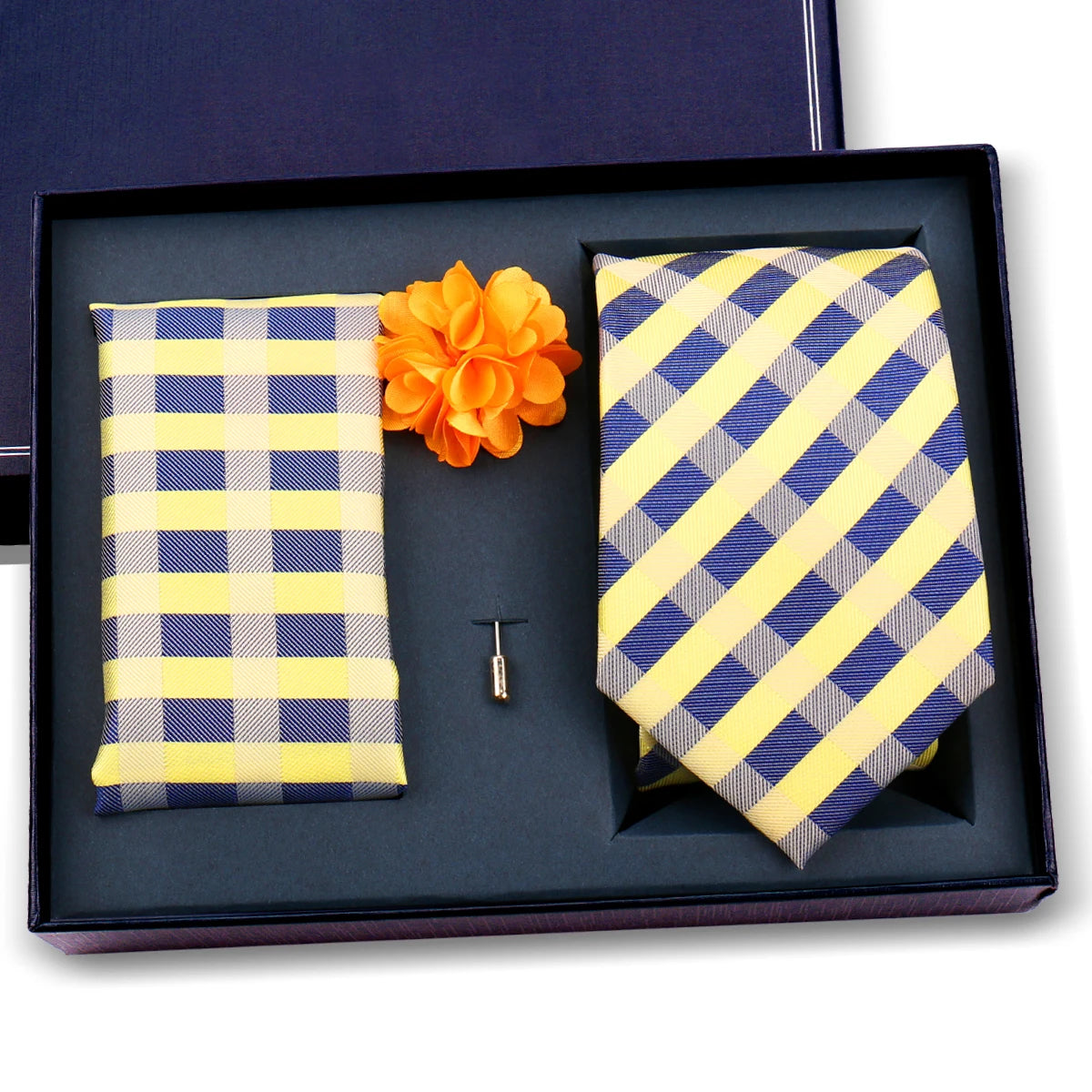 Elegant Ties For Men Classic Paisly Neck Tie Pocket Square Brooch Set With Gift Box Mens Business Wedding Suit Accessories