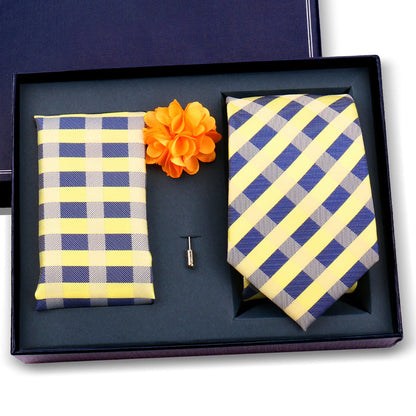 Elegant Ties For Men Classic Paisly Neck Tie Pocket Square Brooch Set With Gift Box Mens Business Wedding Suit Accessories