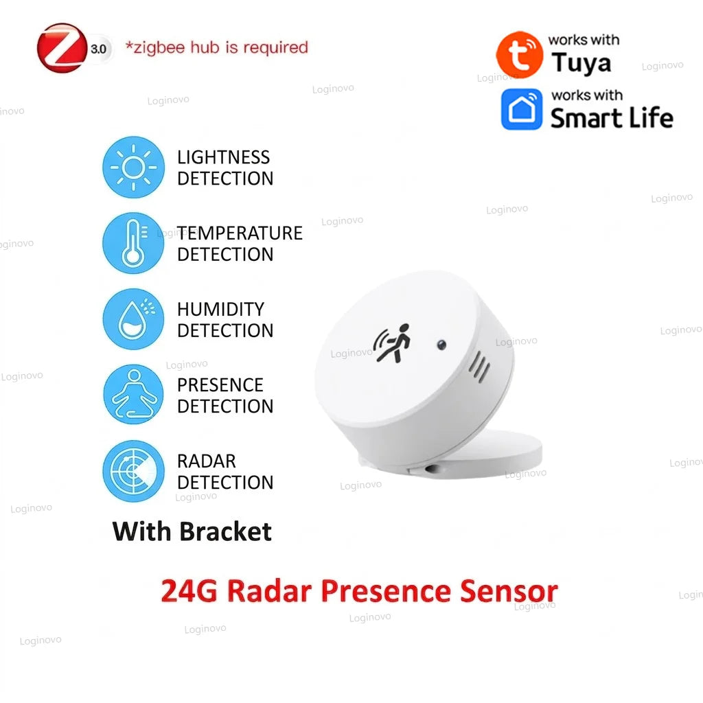 Zigbee 24G Mmwave Radar Presence Sensor Optional Temperature Humidity Brightness Motion Detector Work With Zigbee2mqtt TUYA Hub