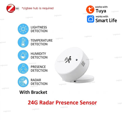 Zigbee 24G Mmwave Radar Presence Sensor Optional Temperature Humidity Brightness Motion Detector Work With Zigbee2mqtt TUYA Hub