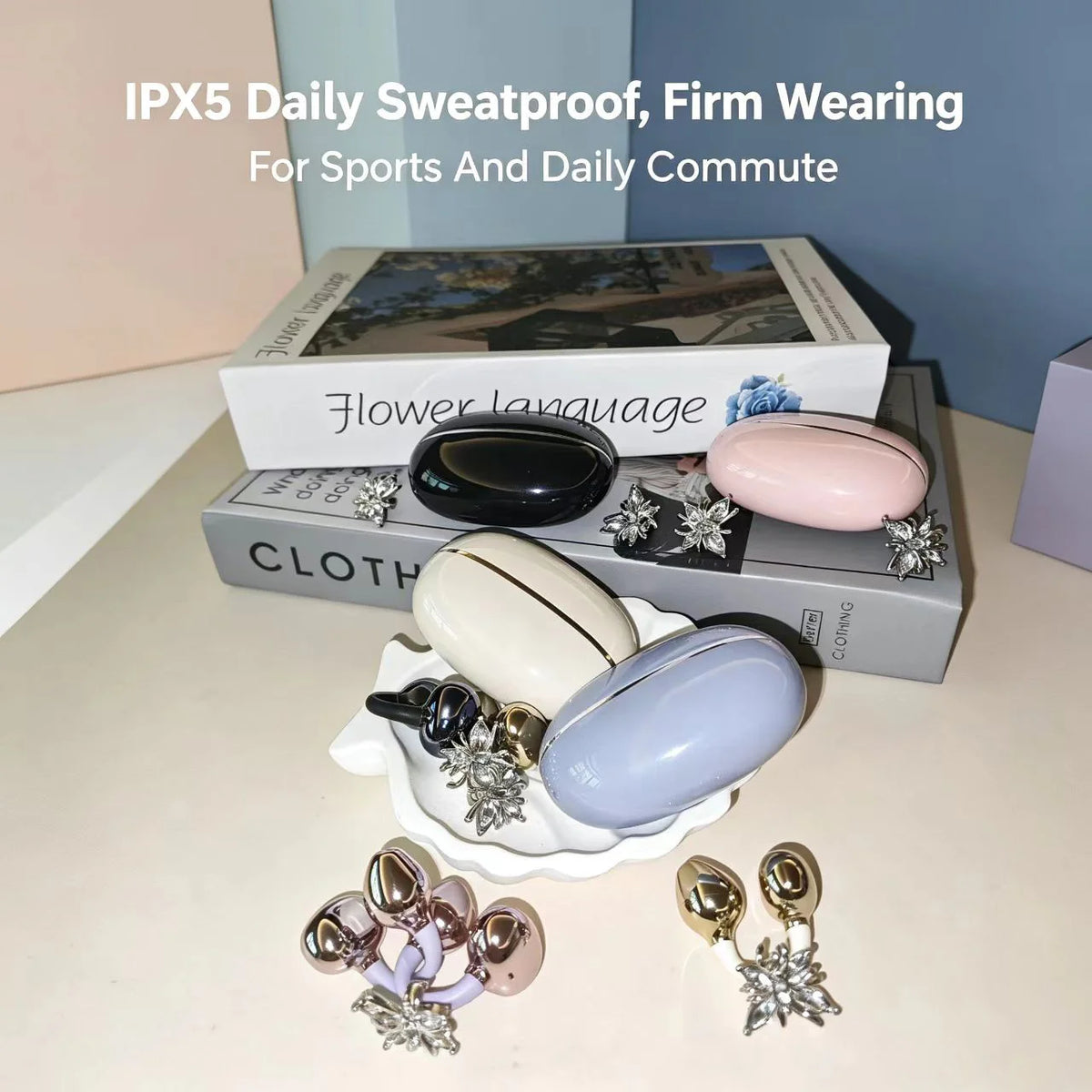 Universal Open Hook Bluetooth Headphones HD Noise Reduction Call Wireless Earphones , Come with Extra Crystal Diamond Butterfly