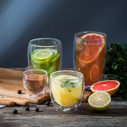 Double Wall Glass Cup Heat Insulation Transparent Handmade Tea Drink Cups MINI Whisky glasses Espresso Coffee Mug set 250-450ml