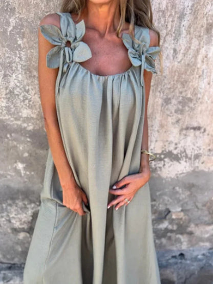 V-neck Solid Color Short Sleeved Lace Up Women's Dress High Street Fashion Elegant Commuting Style Summer Dresses