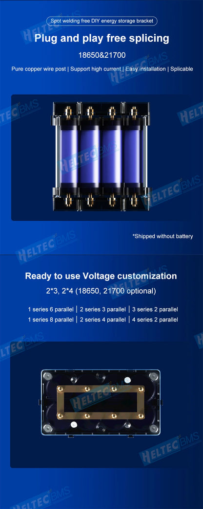 DIY Energy Storage Kit 18650 21700 Battery Holder Case Box Bracket Slot PC Plastic Material Support 6P 8P Splicable No Soldering