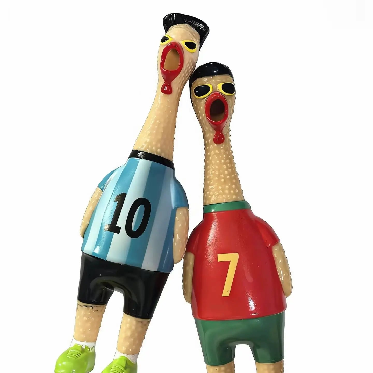 Football star jerseys screaming chicken toys, funny squeezers, decompression toys for World Cup parties.