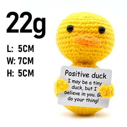 AnimalSeries Positive Energy Cute Duck Crochet Doll Handmade Knitted Decor Ornament with Encouragement Card Mini Desk Decor Gift