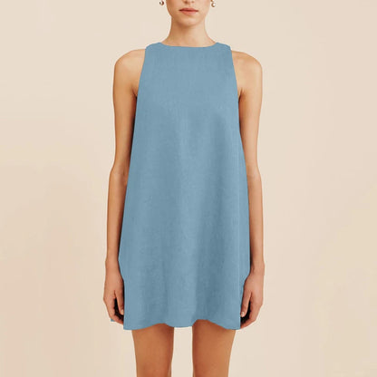 Classic Solid Color Cotton-Linen Women's Dress New Arrival Simple Sleeveless Tank Dress Casual Round-Neck Summer Dresses