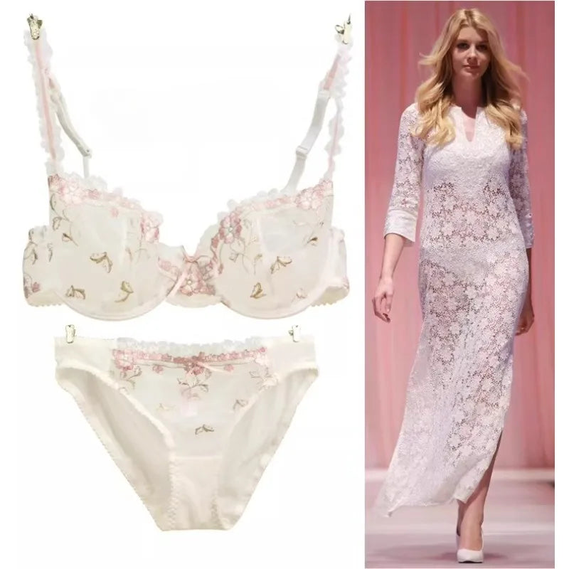 Ultra-thin steel band bra, fashionable plus-size lace lingerie set, transparent comfy bra set, soft material, S-XL all-day wear