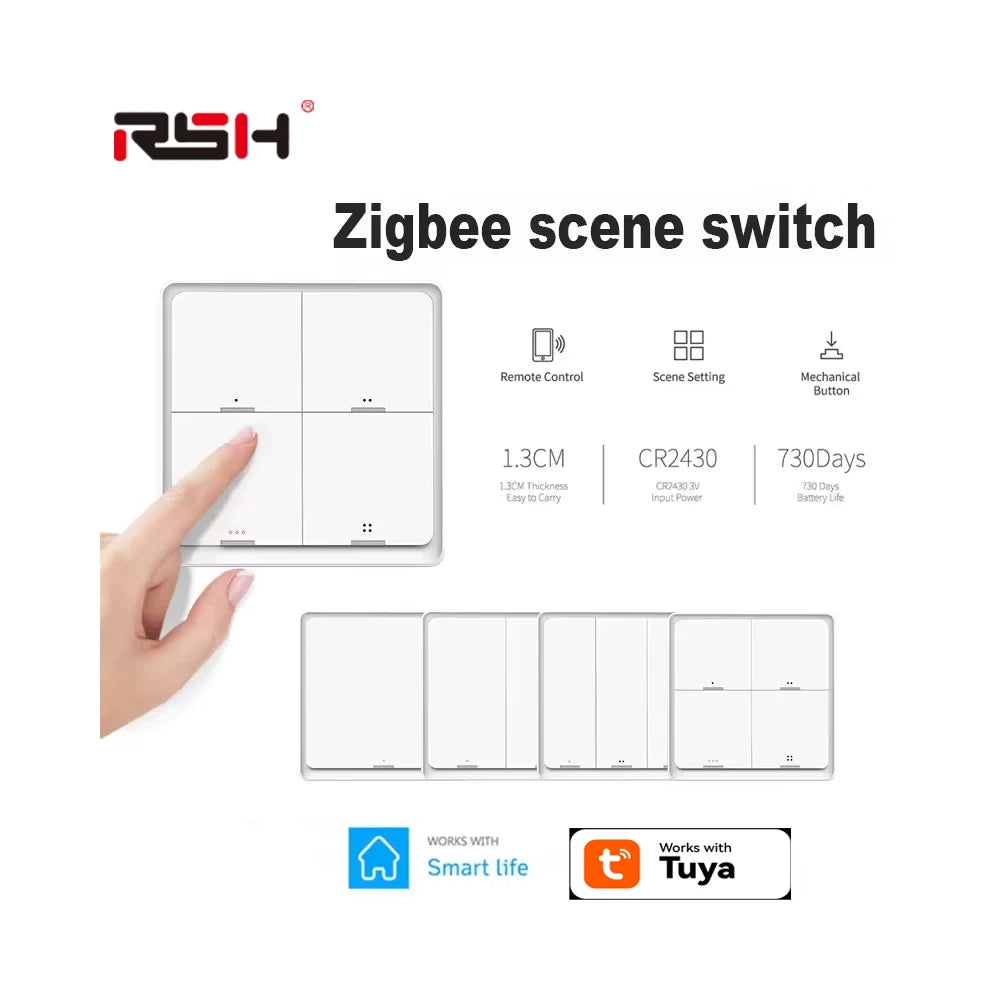 Works With Tuya zigbee Smart Button Scene Switch 1/2/3/4 Gang Switch Push Button Controller Works in Smart Life App ZigBee Gatew