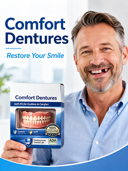 Full Mouth Silicone Dentures Upper And Lower Fake Teeth Natural Looking Comfortable Fit Removable False Teeth For Daily Wear