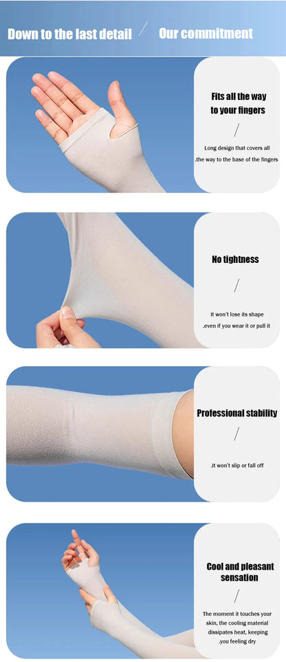 Invisible Sunscreen Seamless Ice Sleeves UPF50+ Cooling Silk Fabric UV Protection Arm Covers For Outdoor Sports Driving