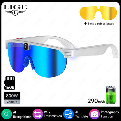 4K Polarized AI Smart Cycling Glasses Men 800W Camera Video Recording Translation Sunglasses Bluetooth Call Music Sports Glasses