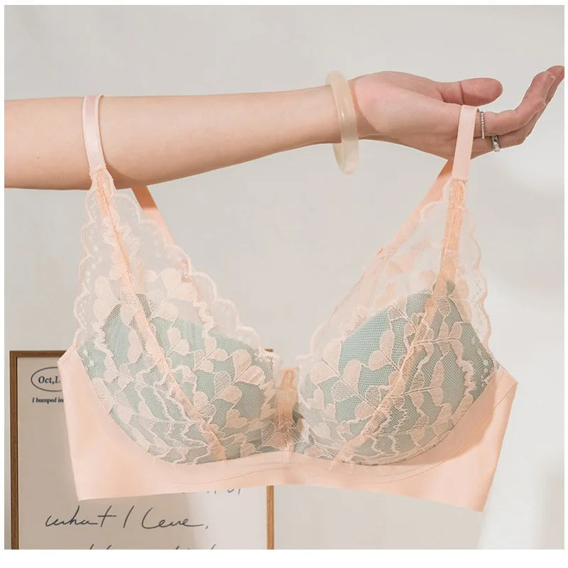 French Sexy Lace Bra and Panty Set for Women, Push Up Wireless Bralette, Comfortable & Breathable Small Chest, Bestseller MOYISU