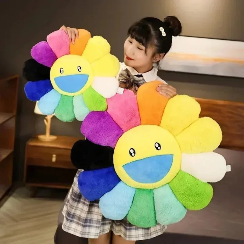 Aesthetic Sunflower Plush Cushion Cute Flower Stuffed Pillow Rainbow Floral Decorative Pillow Office Chair Back Cushion Decor
