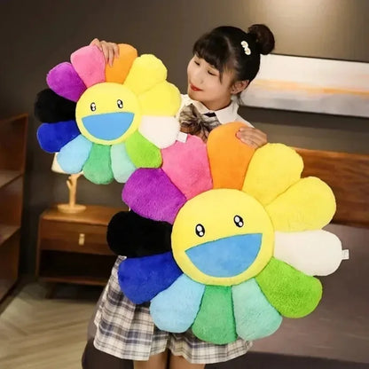 Aesthetic Sunflower Plush Cushion Cute Flower Stuffed Pillow Rainbow Floral Decorative Pillow Office Chair Back Cushion Decor
