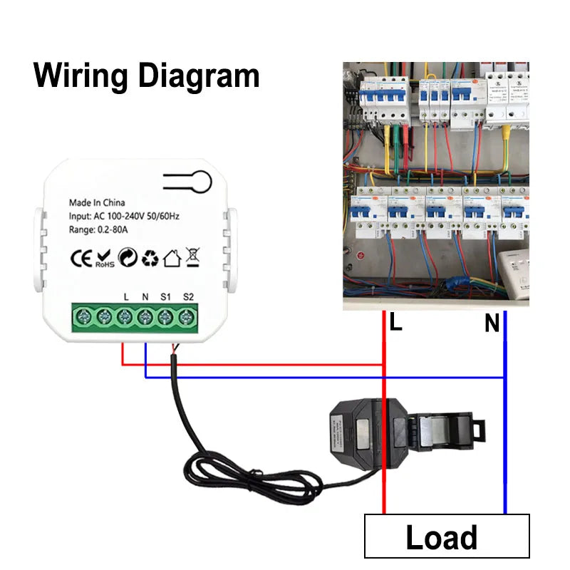 Smart ZigBee Energy Meter 80A with Clamp App Monitor KWh Voltage Current Power Consumption 110V 240V Support ZigBee2MQTT