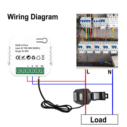 Smart ZigBee Energy Meter 80A with Clamp App Monitor KWh Voltage Current Power Consumption 110V 240V Support ZigBee2MQTT