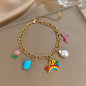 Fashion Gold Plated Stainless Steel Chain Bracelet for Women Cute Star Heart Cherry Tassel Charms Bracelets Waterproof Jewelry